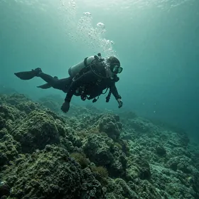 Diver over a reef