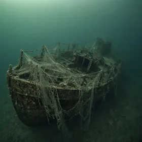 Net-covered wreck